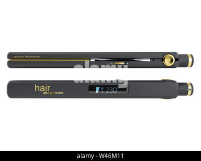 Electric curling iron hair straightener with ceramic plates 3d render on white background Stock Photo