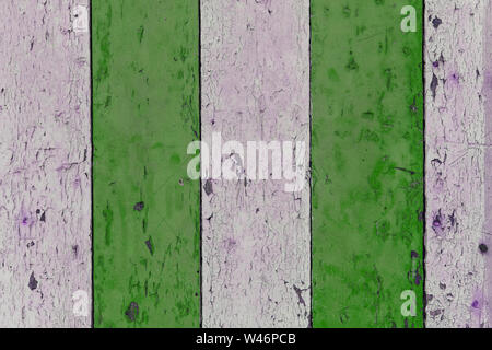 old painted shelves three white shelves two green shelves the paint peels off it Stock Photo