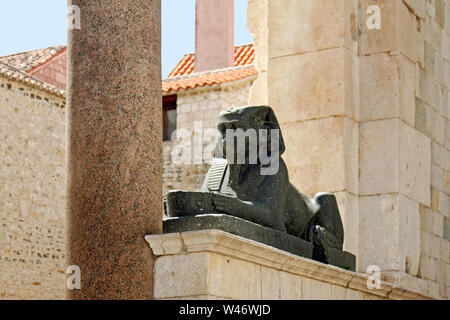 3500 year old Egyptian granite sphinx, Diocletian's Palace, 4th century Roman fortress ruins, UNESCO World Heritage Site, Dalmatia; Split; Croatia; Eu Stock Photo