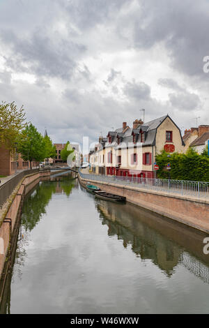 Houses next to canal in Amiens, France Stock Photo