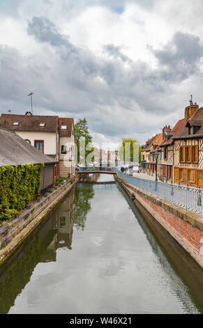 Houses next to canal in Amiens, France Stock Photo