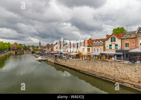 Houses next to canal in Amiens, France Stock Photo