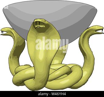 Yellow snakes holding bowl, illustration, vector on white background. Stock Vector