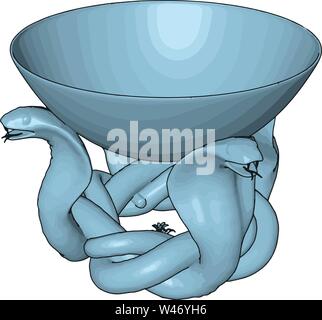 Blue snakes holding bowl, illustration, vector on white background. Stock Vector