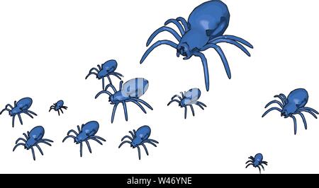 Blue 3d spiders, illustration, vector on white background. Stock Vector
