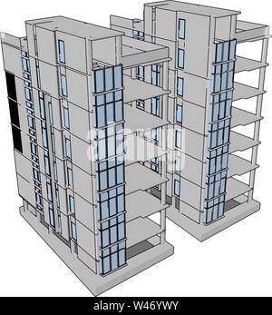 Unfinished building, illustration, vector on white background. Stock Vector