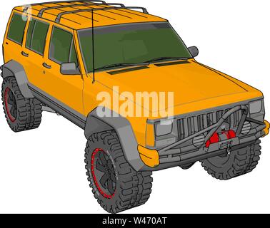 Yellow jeep cherokee, illustration, vector on white background. Stock Vector