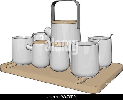 Thermo cups on table, illustration, vector on white background. Stock Vector