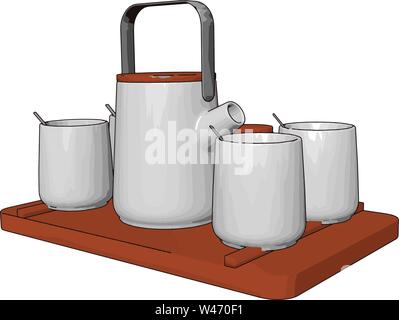 Thermo cups on table, illustration, vector on white background. Stock Vector