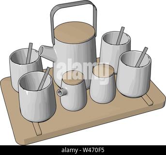 Thermo cups on table, illustration, vector on white background. Stock Vector
