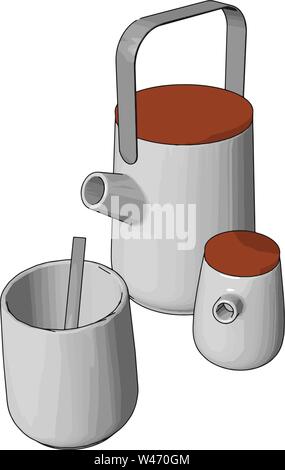 Thermo cups on table, illustration, vector on white background. Stock Vector
