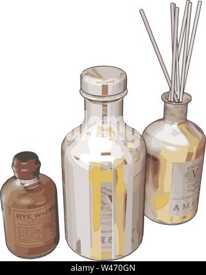 Glass bottle with straws, illustration, vector on white background. Stock Vector