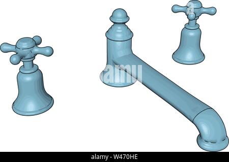 Model of brass water tap, illustration, vector on white background. Stock Vector