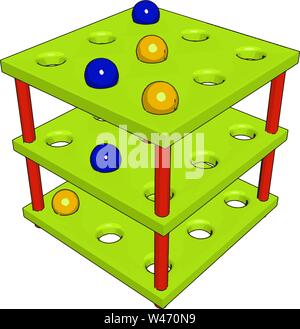 Toddlers wood discovery table, illustration, vector on white background. Stock Vector