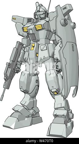 3D model of a robot, illustration, vector on white background. Stock Vector