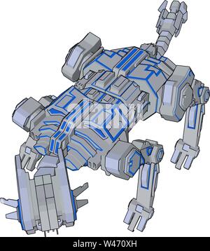 Dog blue robot, illustration, vector on white background. Stock Vector