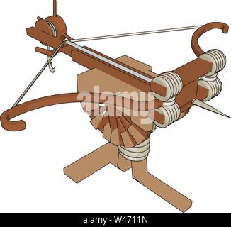 Big medieval crossbow, illustration, vector on white background. Stock Vector