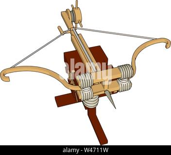 Big medieval crossbow, illustration, vector on white background. Stock Vector