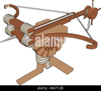 Big medieval crossbow, illustration, vector on white background. Stock Vector