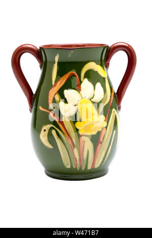 Vintage two handled vase with daffodil pattern Stock Photo