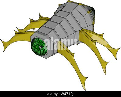 Cyborg bug with yellow legs, illustration, vector on white background. Stock Vector
