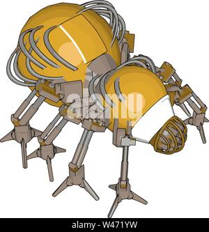 Yellow robot bug, illustration, vector on white background. Stock Vector