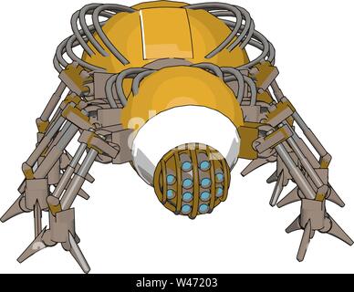 Yellow robot bug, illustration, vector on white background. Stock Vector