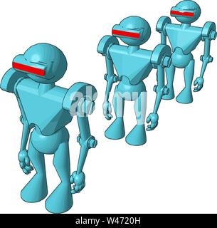 Blue robots, illustration, vector on white background. Stock Vector