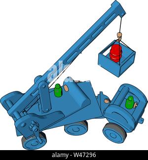 Blue construction vehicles toy, illustration, vector on white background. Stock Vector