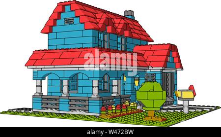 House of multicolor bricks, illustration, vector on white background. Stock Vector