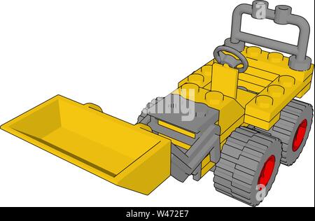 Yellow excavator, illustration, vector on white background. Stock Vector