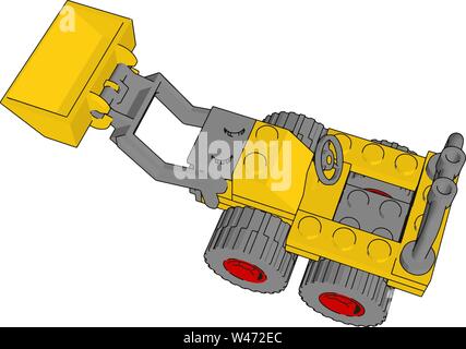 Yellow excavator, illustration, vector on white background. Stock Vector