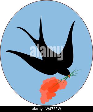 Black swallow bird, illustration, vector on white background. Stock Vector
