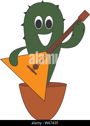 Cactus with guitar, illustration, vector on white background. Stock Vector