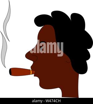 Man smoking cigar, illustration, vector on white background. Stock Vector