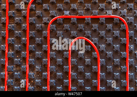 Underfloor heating pipes. Low temperature heating concept Stock Photo