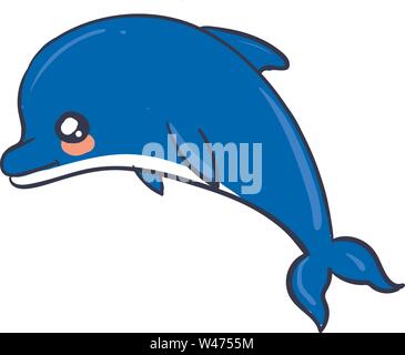 Cute dolphin, illustration, vector on white background. Stock Vector