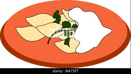 Dumplings on a plate, illustration, vector on white background. Stock Vector