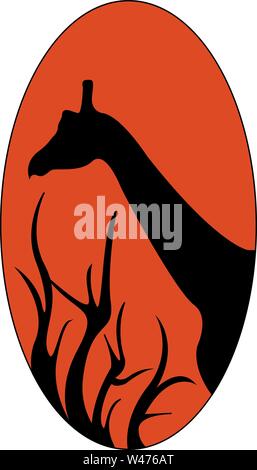 Giraffe eating, illustration, vector on white background. Stock Vector