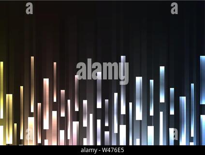 dark multicolour bar overlap in dark background, stripe layer backdrop, technology template, vector illustration Stock Vector