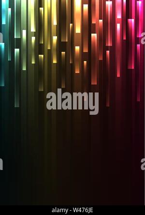 dark multicolour bar overlap in dark background, stripe layer backdrop, technology template, vector illustration Stock Vector
