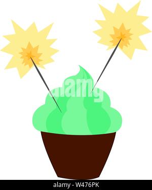 Green cupcake, illustration, vector on white background. Stock Vector