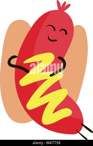 Happy hot dog, illustration, vector on white background. Stock Vector