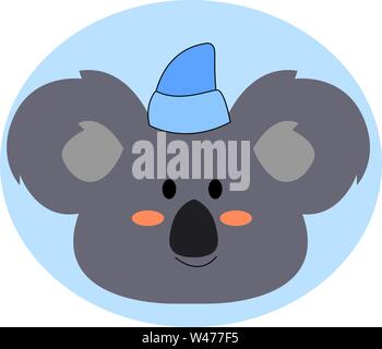 Koala with sleeping hat, illustration, vector on white background. Stock Vector