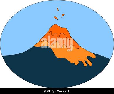 Active volcano, illustration, vector on white background. Stock Vector