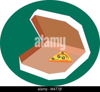 Pizza slice in box, illustration, vector on white background. Stock Vector