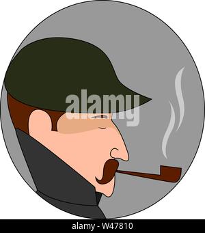 Man with pipe, illustration, vector on white background. Stock Vector