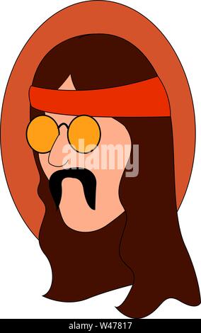 Hippie man, illustration, vector on white background. Stock Vector