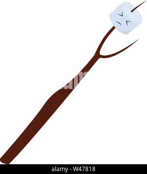 Marshmallow on stick, illustration, vector on white background. Stock Vector