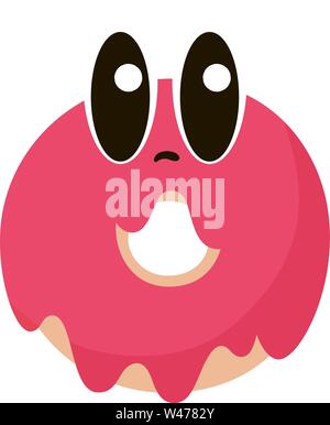 Pink melting donut, illustration, vector on white background. Stock Vector
